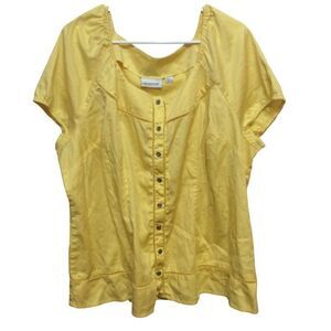 AVENUE Womens Blouse With Button Scoop Neck  26 to 28 Yellow Cotton Spandex skuB
